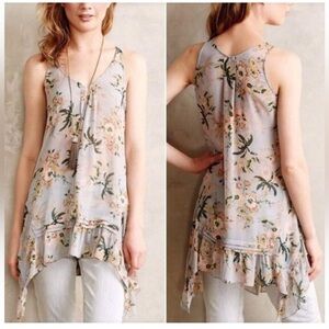 Anthropologie Maeve Magda Ruffle Floral Sheer Tunic, Women’s Size XS‎